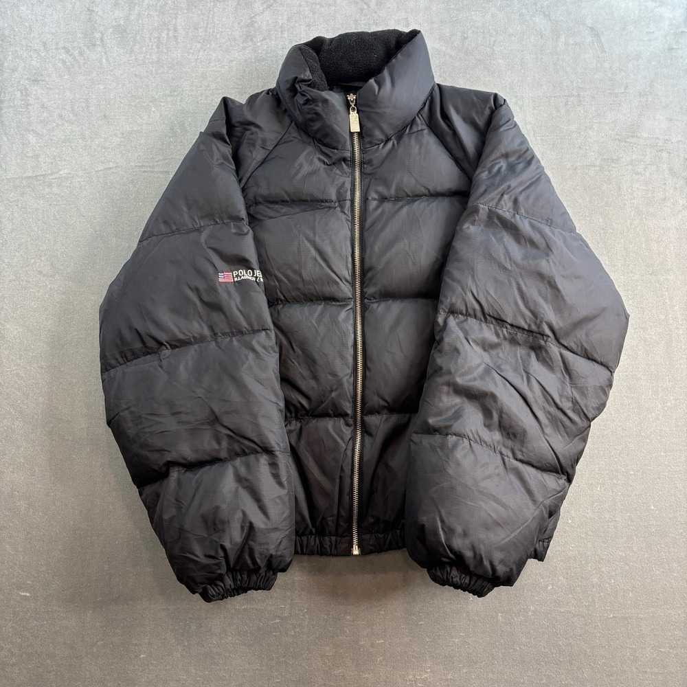 Ralph Lauren Polo Jeans Co Black Puffer Jacket L‎ Goose Down Outerwear Y2K